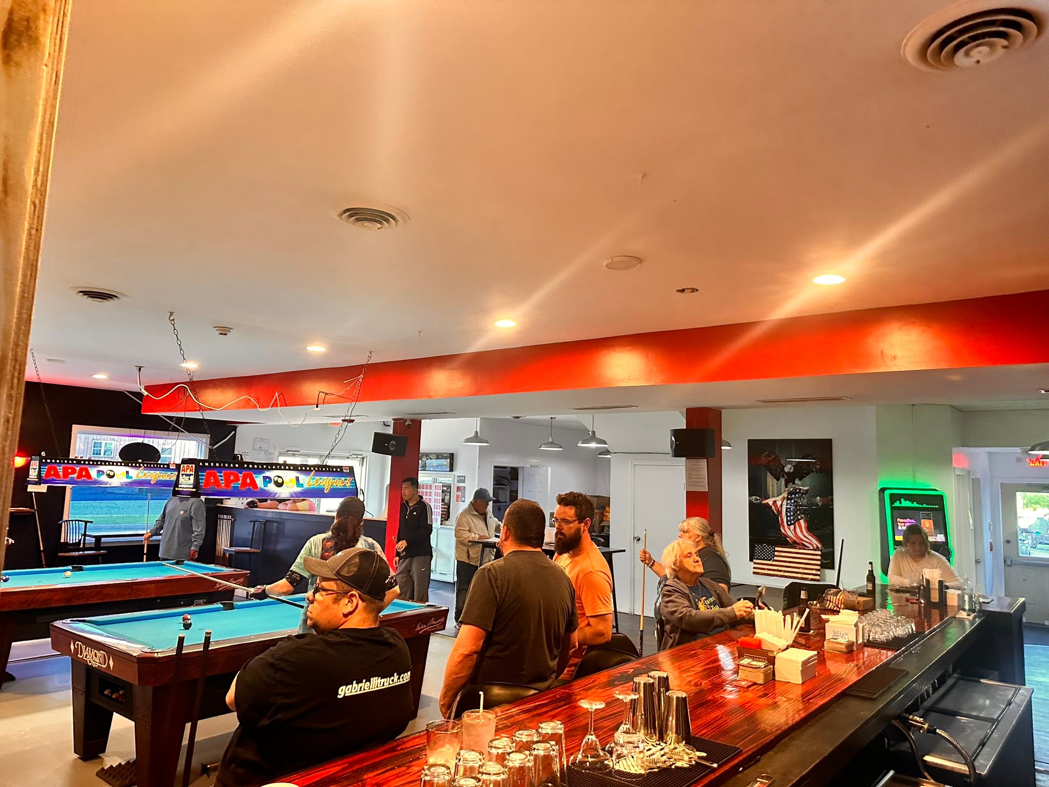 The bar at Cue and Brew